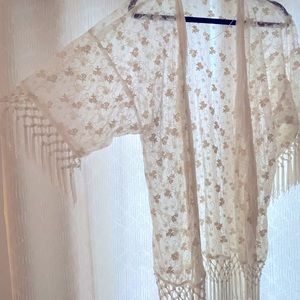 Off White Duster with Fringe